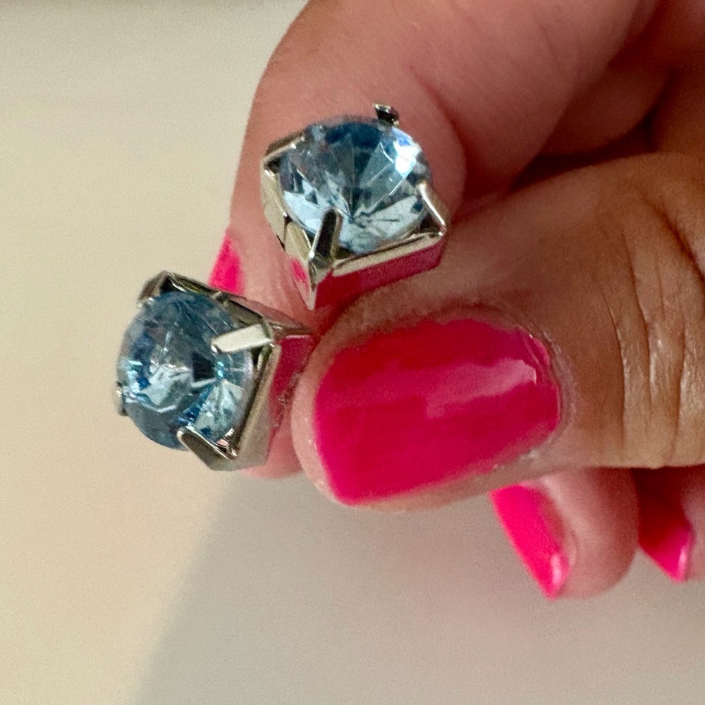 Handcrafted - Upcycled Elegant Silver and Blue Stud Earrings